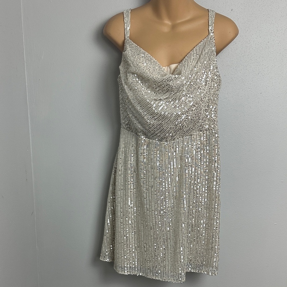 Forever 21 Champagne Sequin Cowl Neck Mini Dress